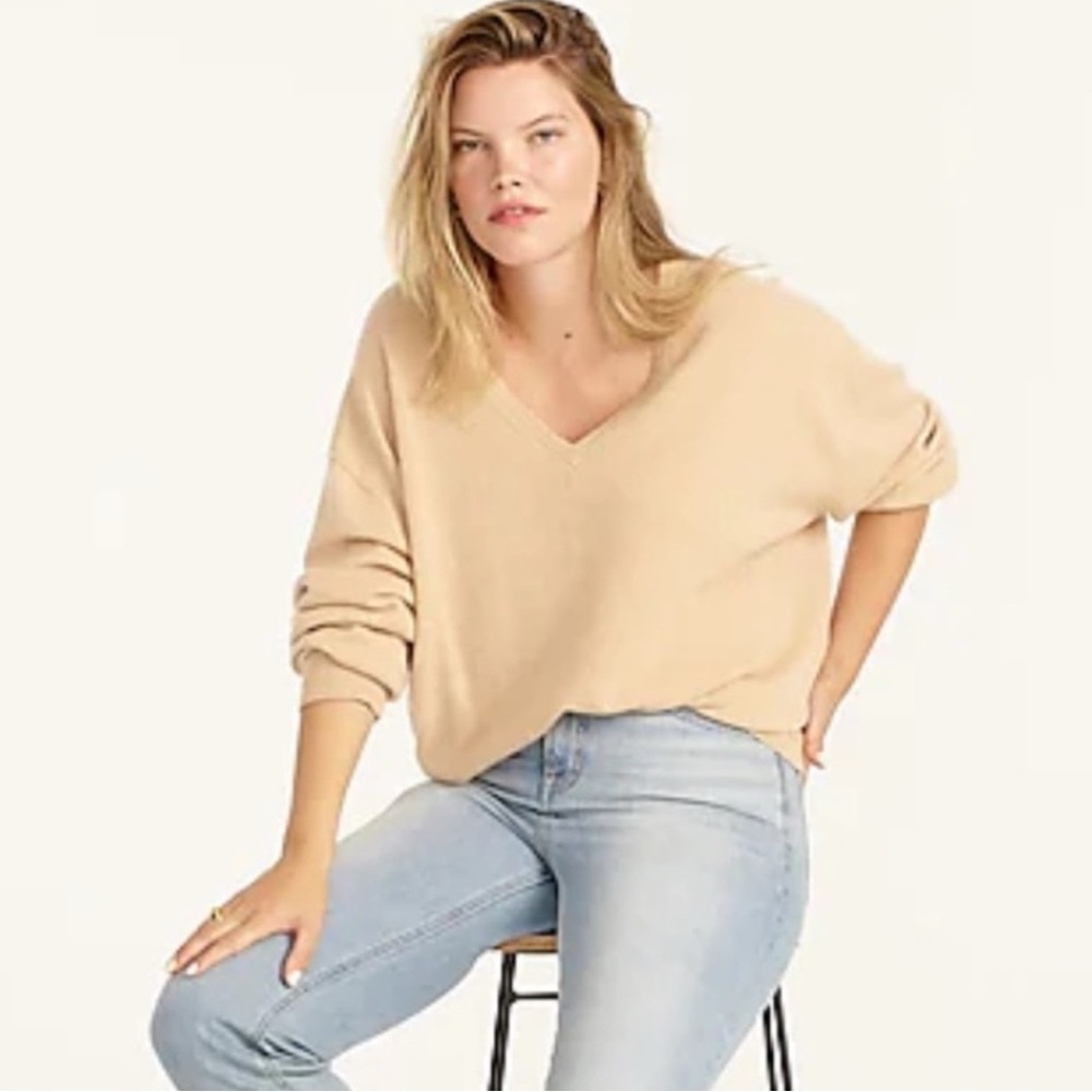 J. Crew 100% Cashmere Relaxed V-Neck Sweater Almond - Picture 2 of 9